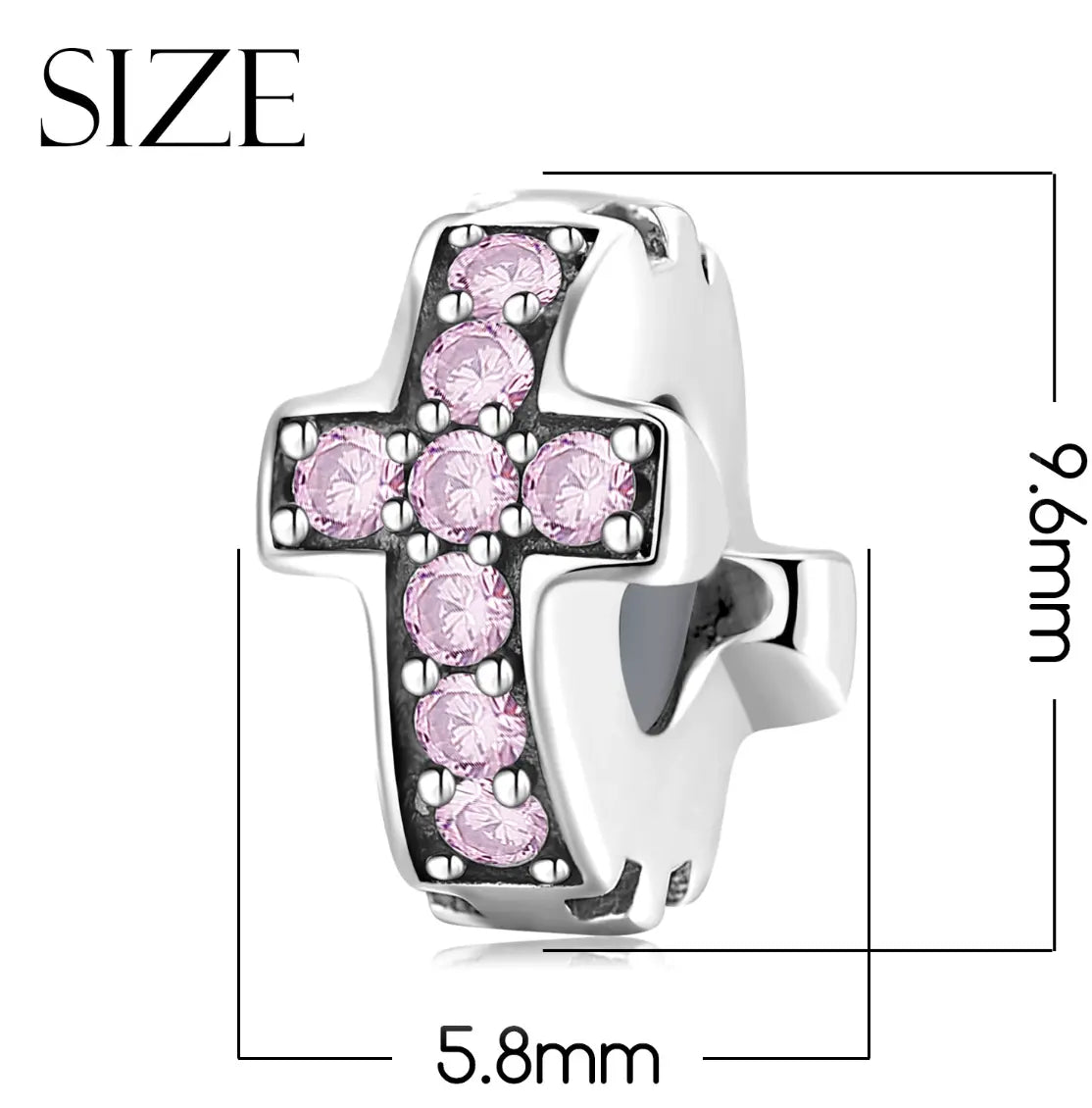 Sterling Silver Pink Zircon Cross Spacer Charm Kozy Lumiere