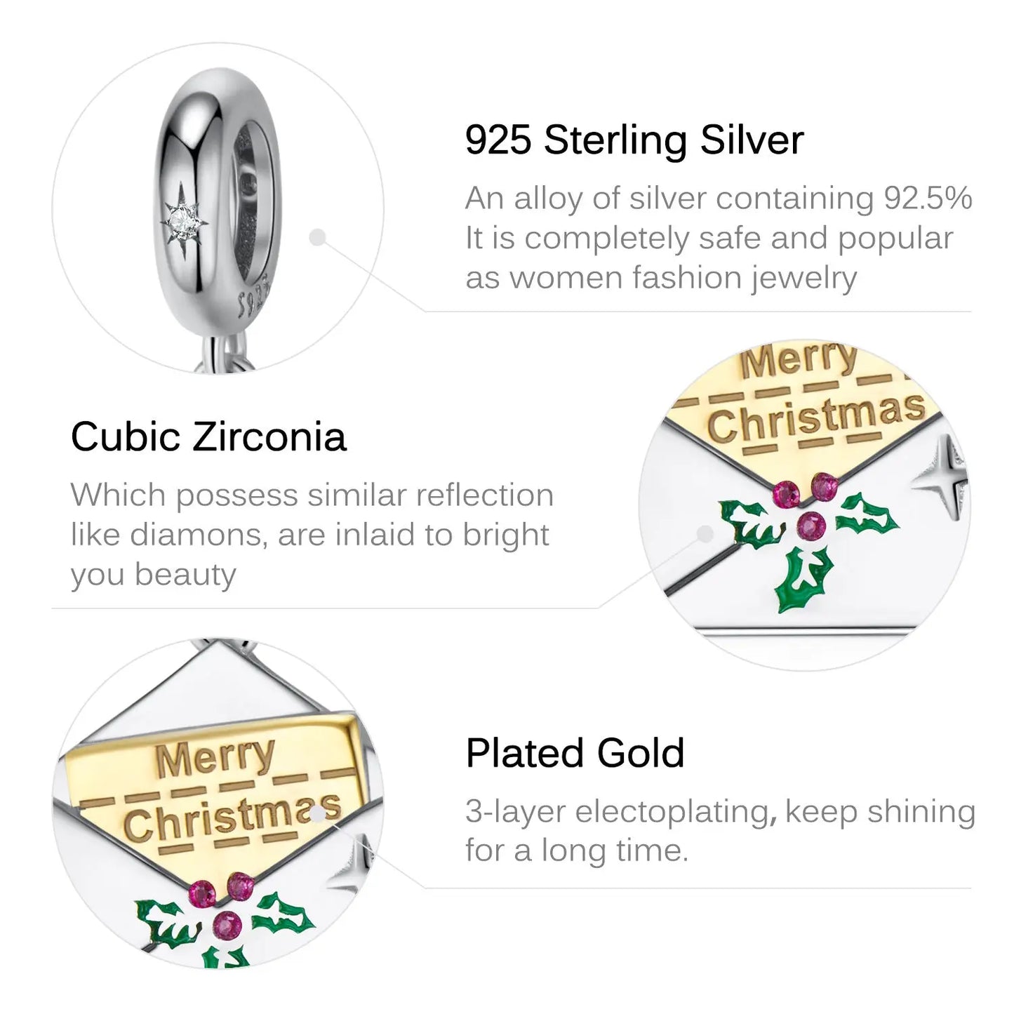 Christmas Letter Double Dangle Charm in Sterling Silver Kozy Lumiere