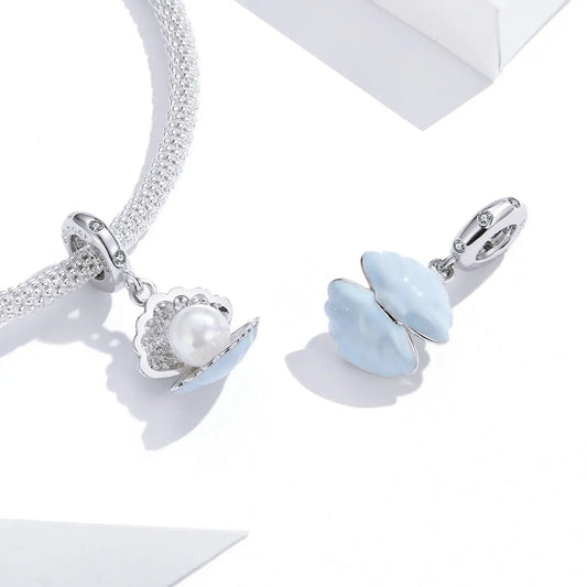 Pearl in Shell Dangle Charm in Sterling Silver Kozy Lumiere