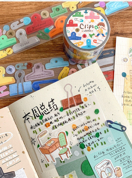 Clips PET die-cut tape used in a journal spread