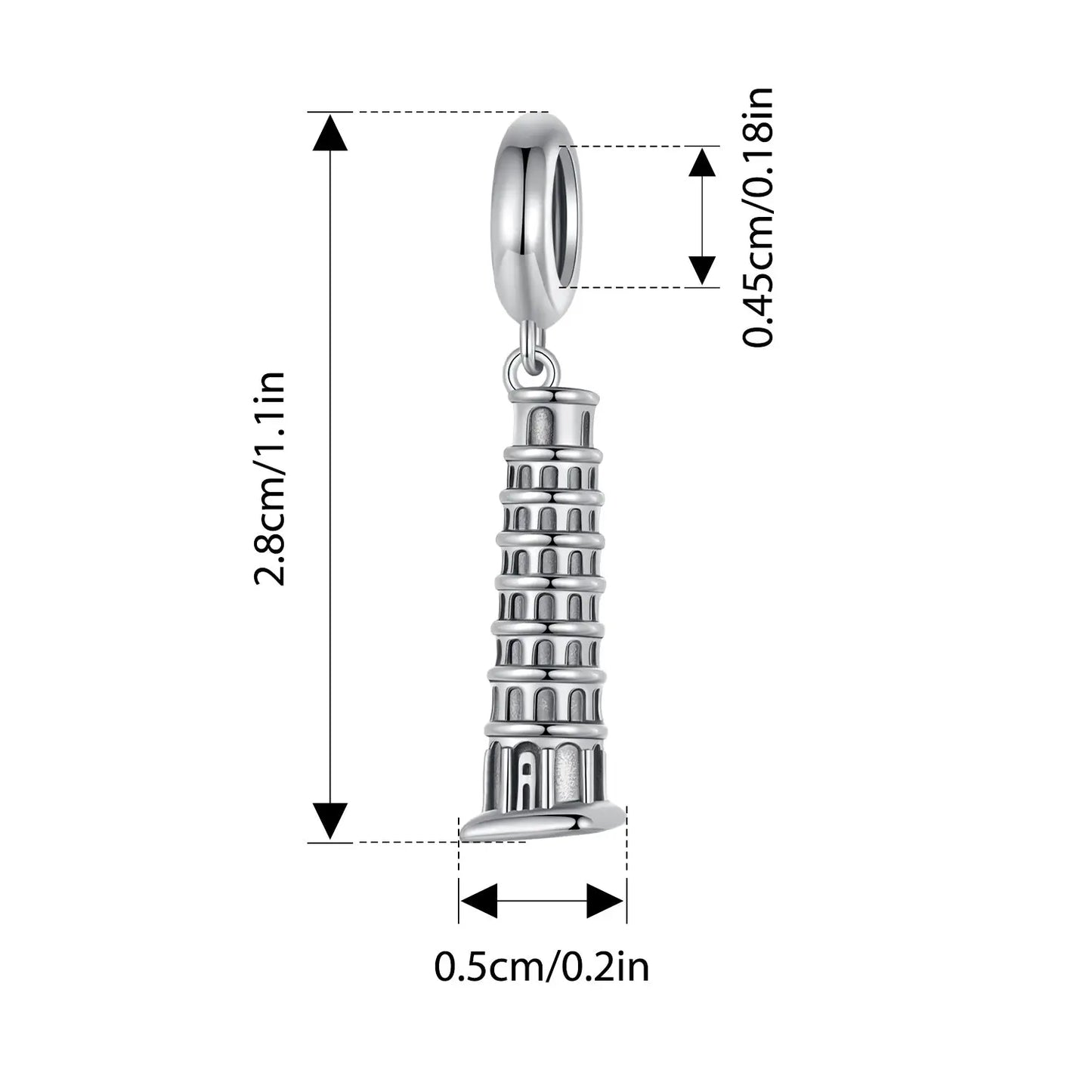 Leaning Tower of Pisa Dangle Charm in Sterling Silver Kozy Lumiere