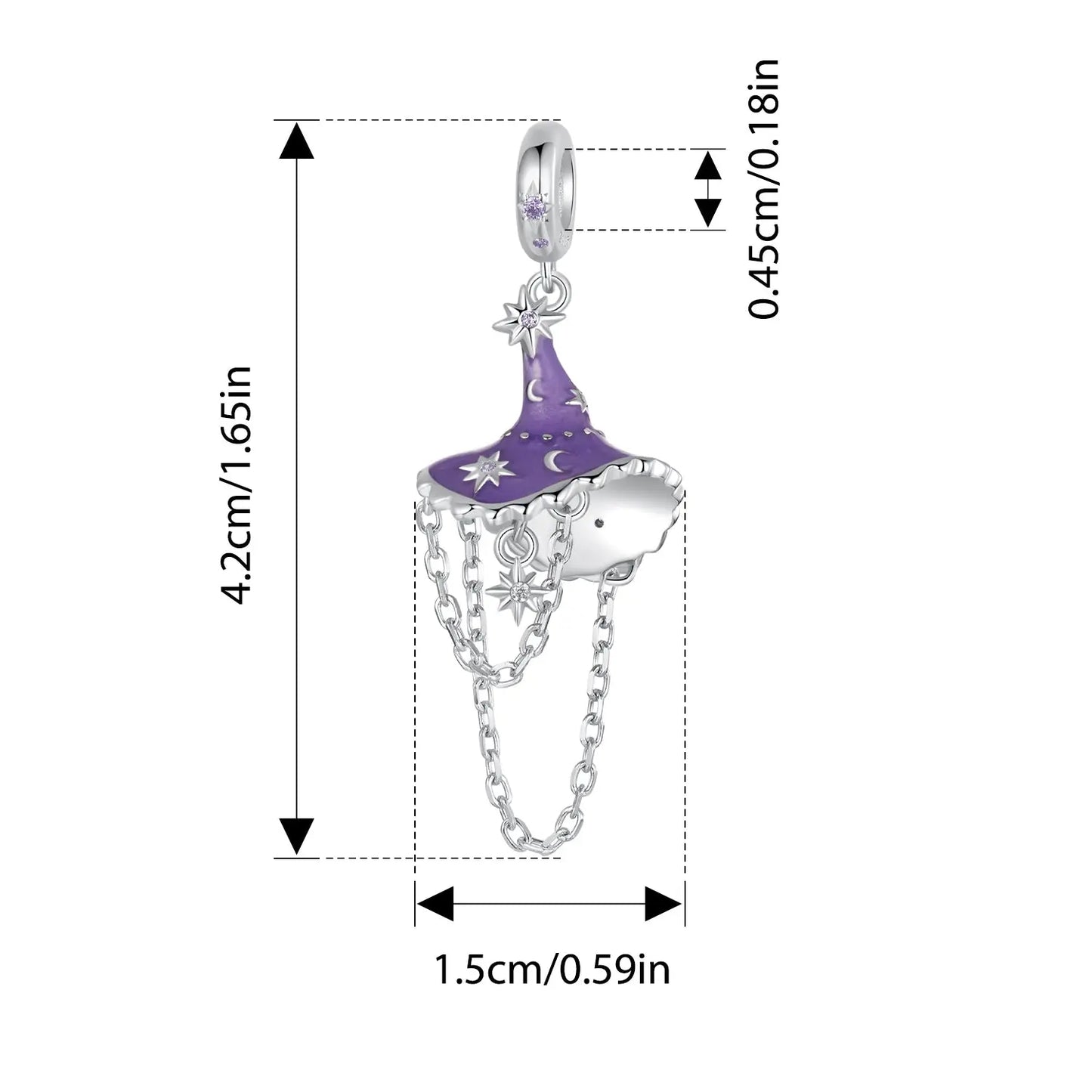 Luminous Witch Hat Dangle Charm in Sterling Silver Kozy Lumiere