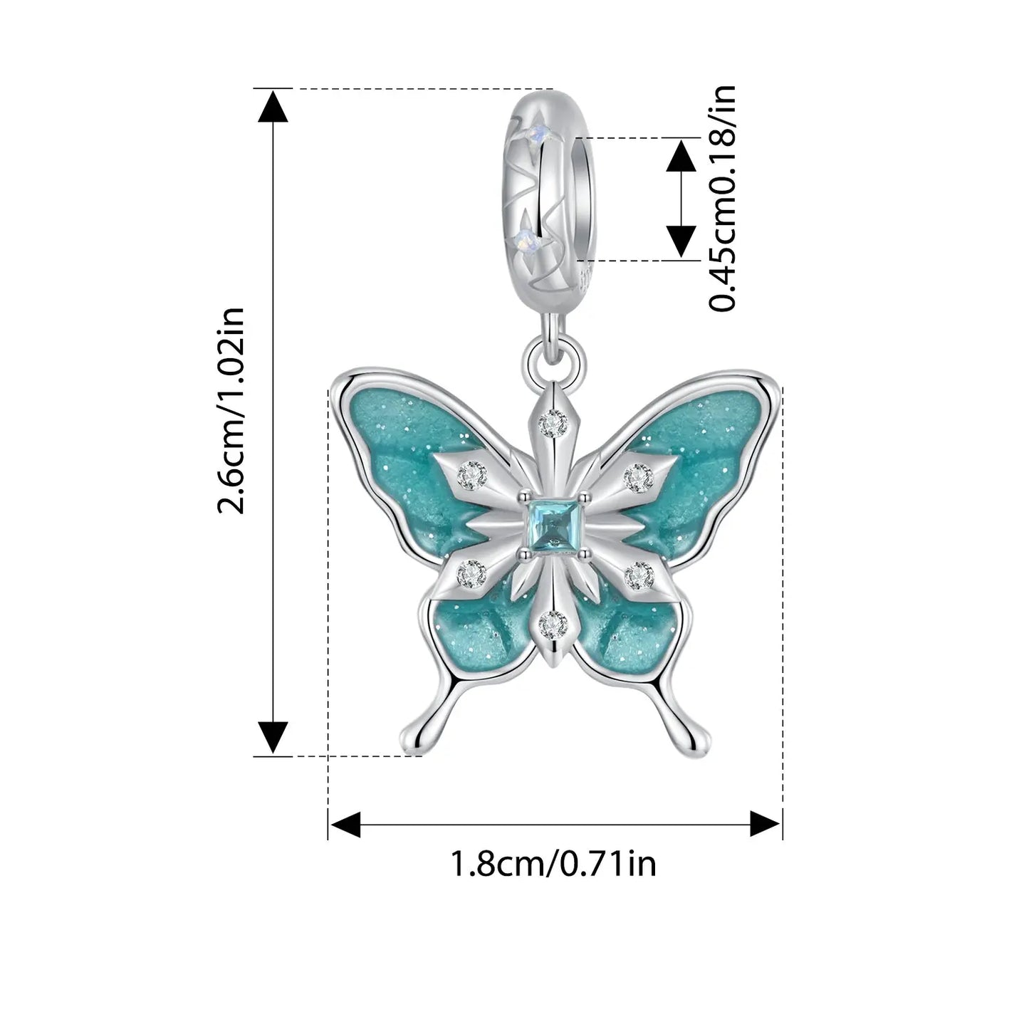 Blue Butterfly Dangle Charm in Sterling Silver Kozy Lumiere