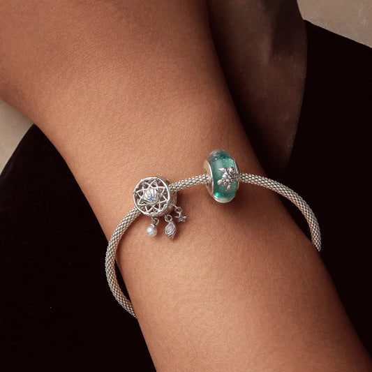 Sterling Silver Ocean Blue Crystal Glass Charm Kozy Lumiere