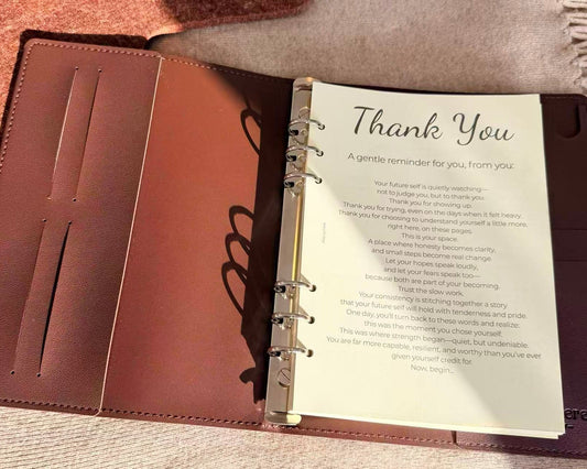 Brown A5 ring binder planner for planning and journaling