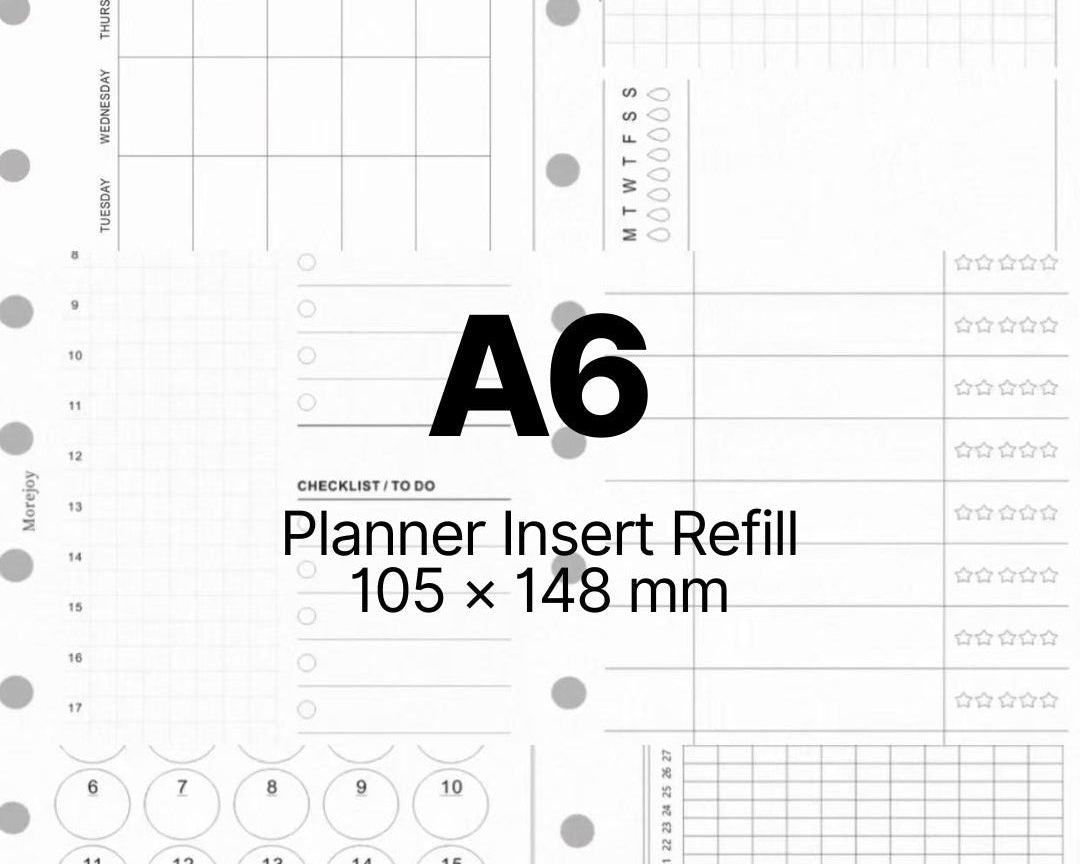 A6 planner insert refills with daily weekly and monthly page layouts