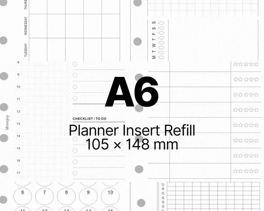 A6 planner inserts printed on smooth 120gsm refill paper