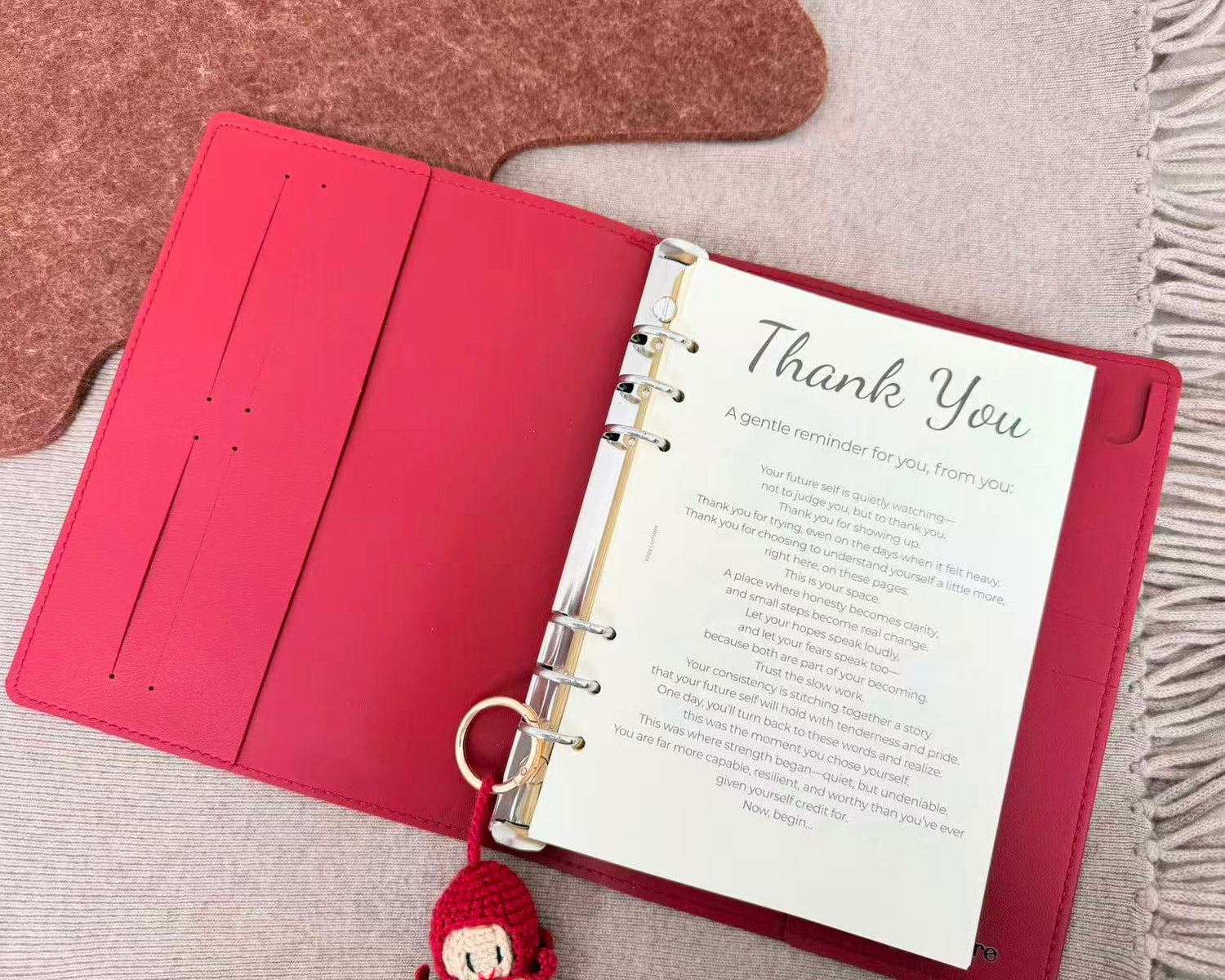 Red A5 ring binder planner with guided awareness journal pages