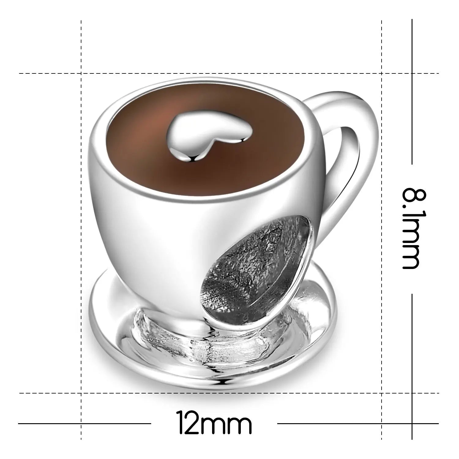 Coffee Cup Charm Bead in Sterling Silver Kozy Lumiere