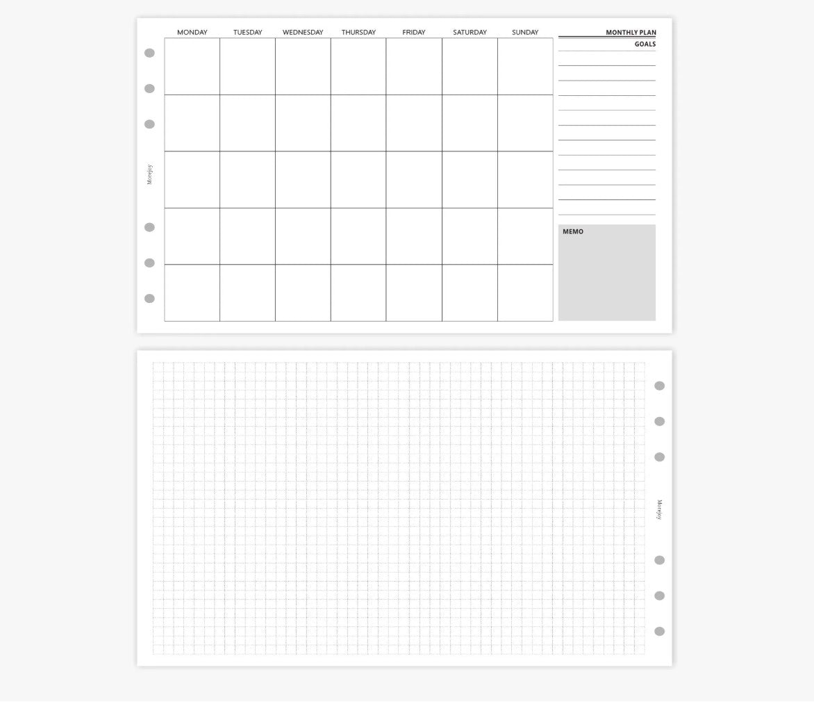 Personal Size Planner Insert Refill — Blank + Timeline + Daily/Weekly/Monthly Pages — 120gsm, 95 × 173 mm