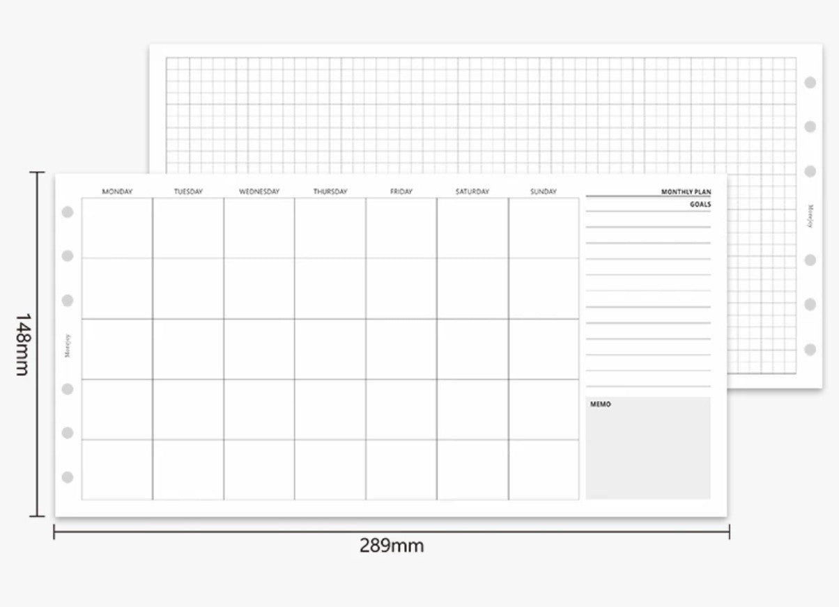 A6 Planner Insert Refill — Blank + Timeline + Daily/Weekly/Monthly Pages — 120gsm, 105 × 148 mm