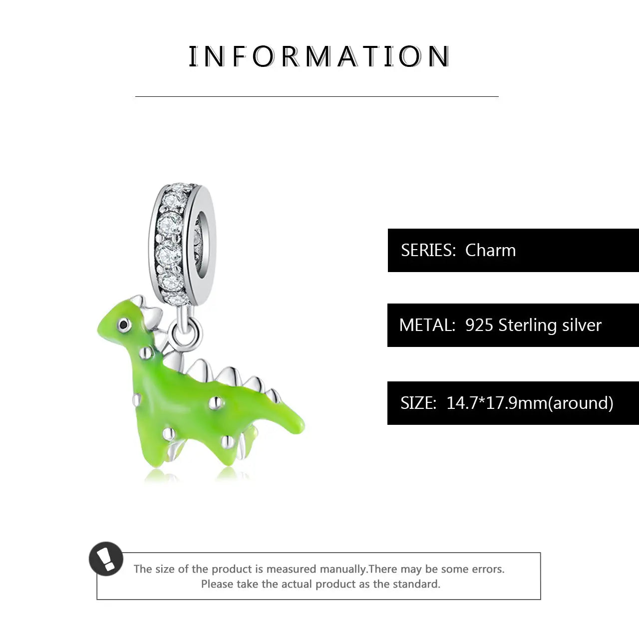 Green Dinosaur Dangle Charm in Sterling Silver Kozy Lumiere