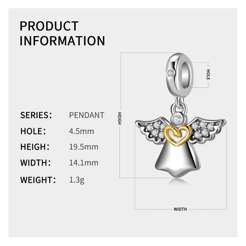 Angel Yellow Heart Dangle Charm in Sterling Silver Kozy Lumiere