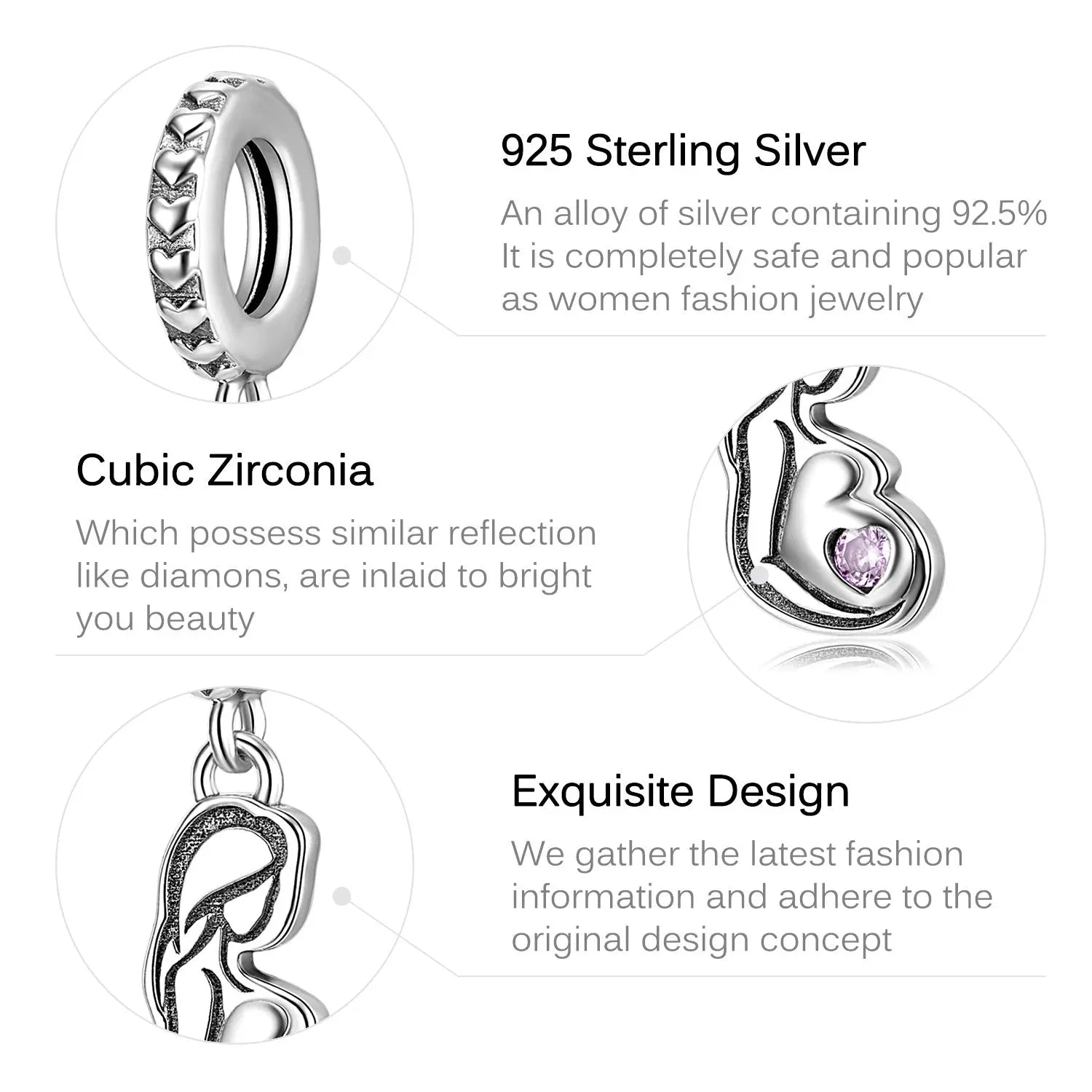 Pregnant Mother Dangle Charm in Sterling Silver Kozy Lumiere
