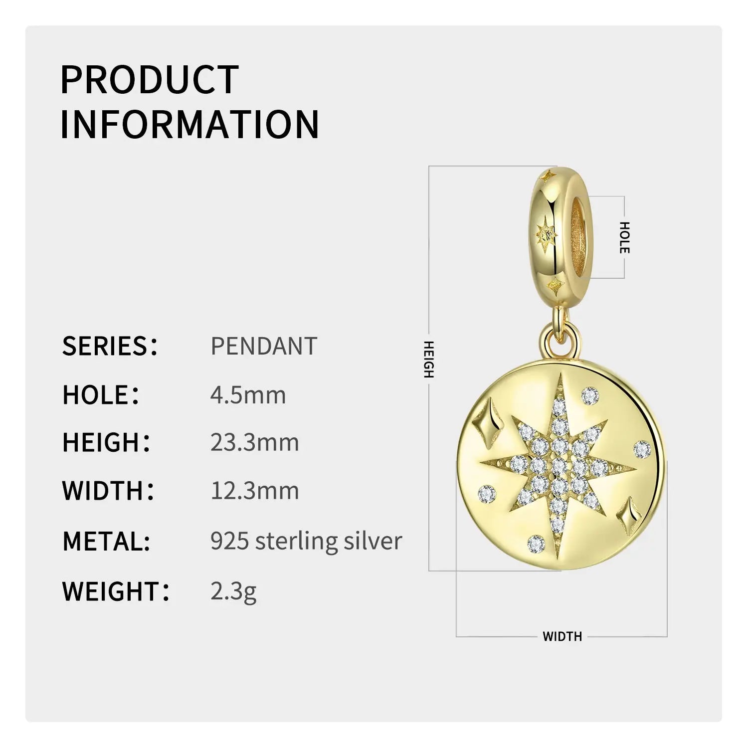 Eight-Pointed Star Dangle Charm in Sterling Silver Kozy Lumiere