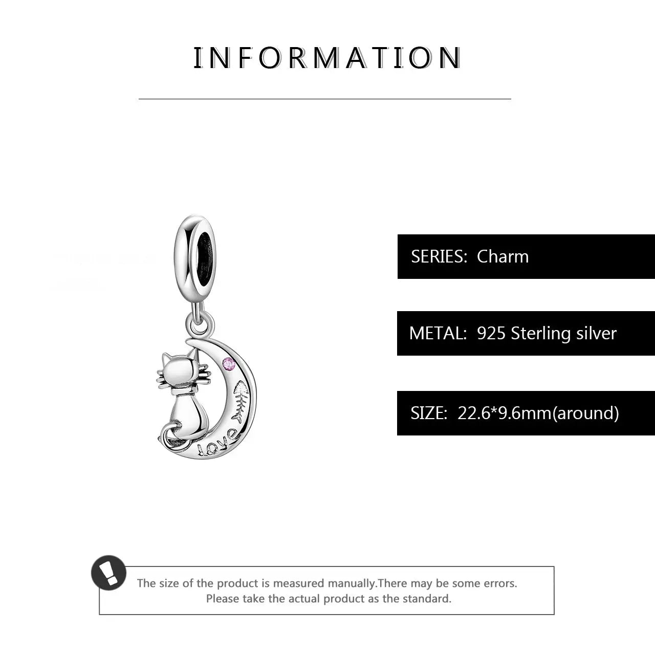 Cat Moon Dangle Charm in Sterling Silver Kozy Lumiere