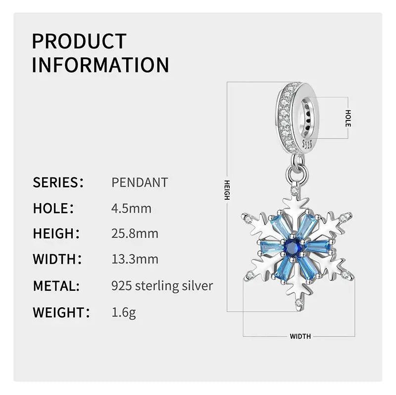Snow Flake Dangle Charm in Sterling Silver Kozy Lumiere