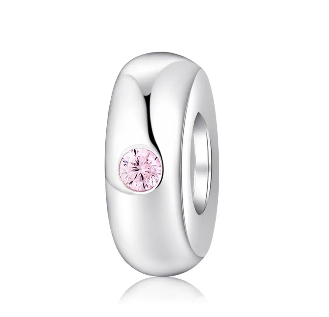 Sterling Silver Pink Zircon Diamond Spacer Charm Kozy Lumiere