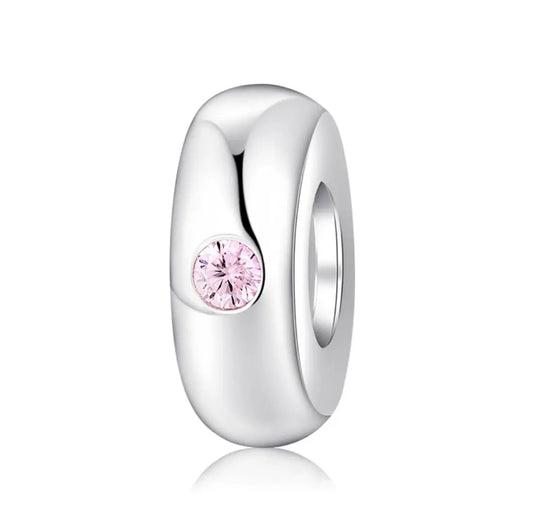 Sterling Silver Pink Zircon Diamond Spacer Charm Kozy Lumiere