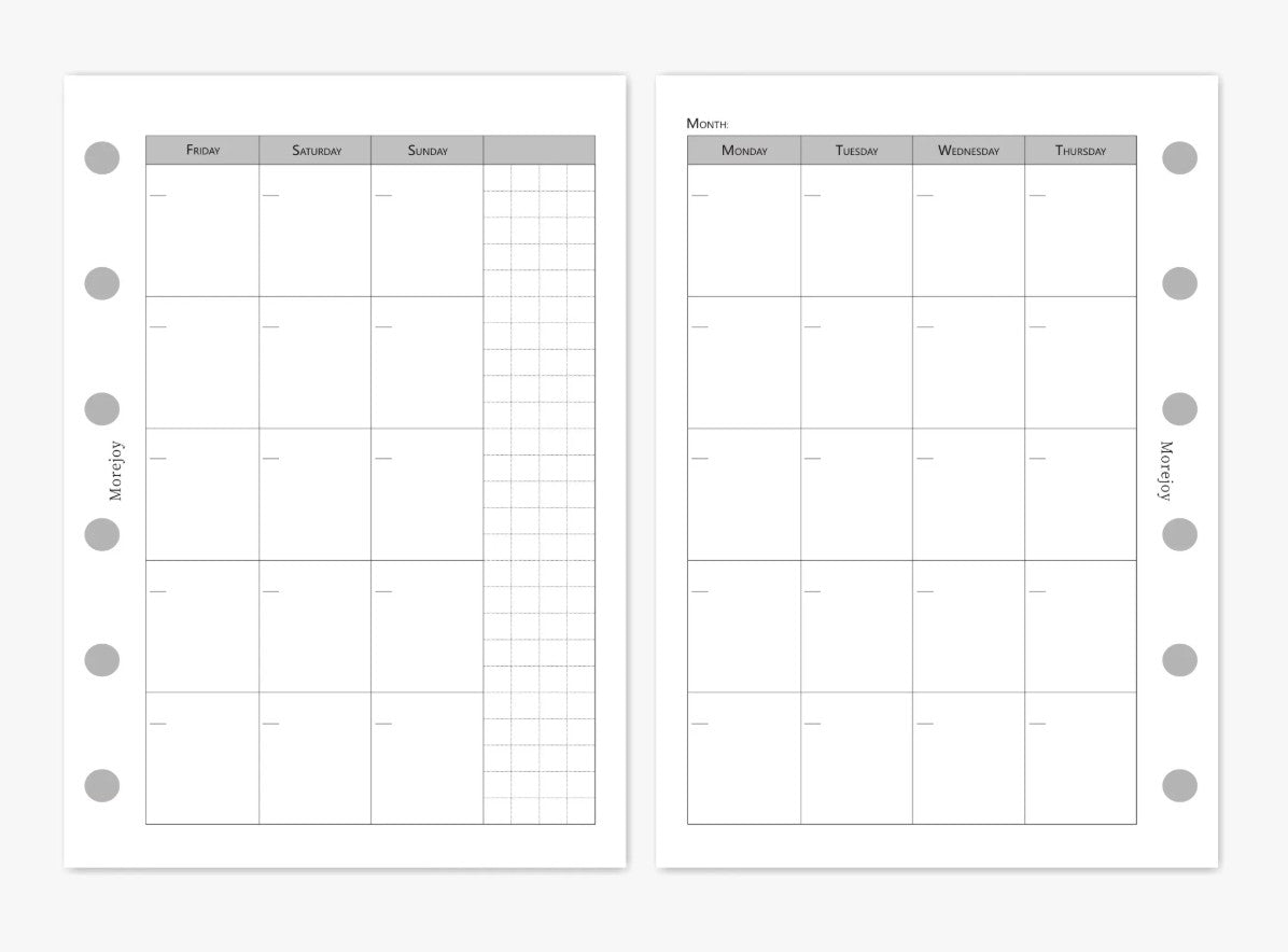 A7 Pocket Size Planner Insert Refill — Blank + Timeline + Daily/Weekly/Monthly Pages — 120gsm, 80 × 120 mm