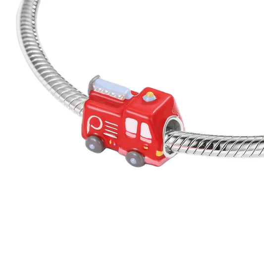 Fire Truck Charm Bead in Sterling Silver Kozy Lumiere