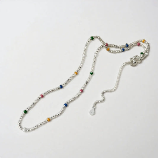 Silver Rainbow Drip Glaze Bead Slider Necklace Kozy Lumiere