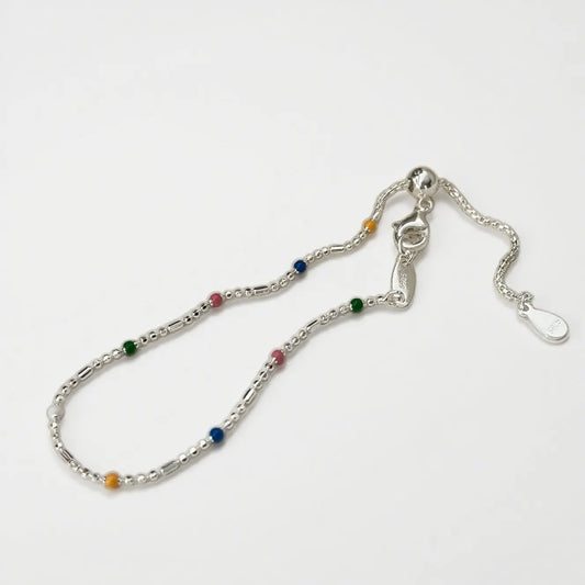 Silver Rainbow Drip Glaze Bead Slider Bracelet Kozy Lumiere