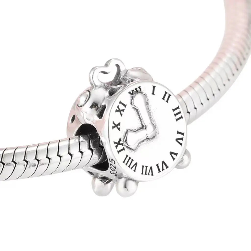 Alarm Clock with Hearts Charm Bead in Sterling Silver Kozy Lumiere