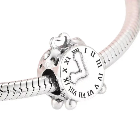 Alarm Clock with Hearts Charm Bead in Sterling Silver Kozy Lumiere
