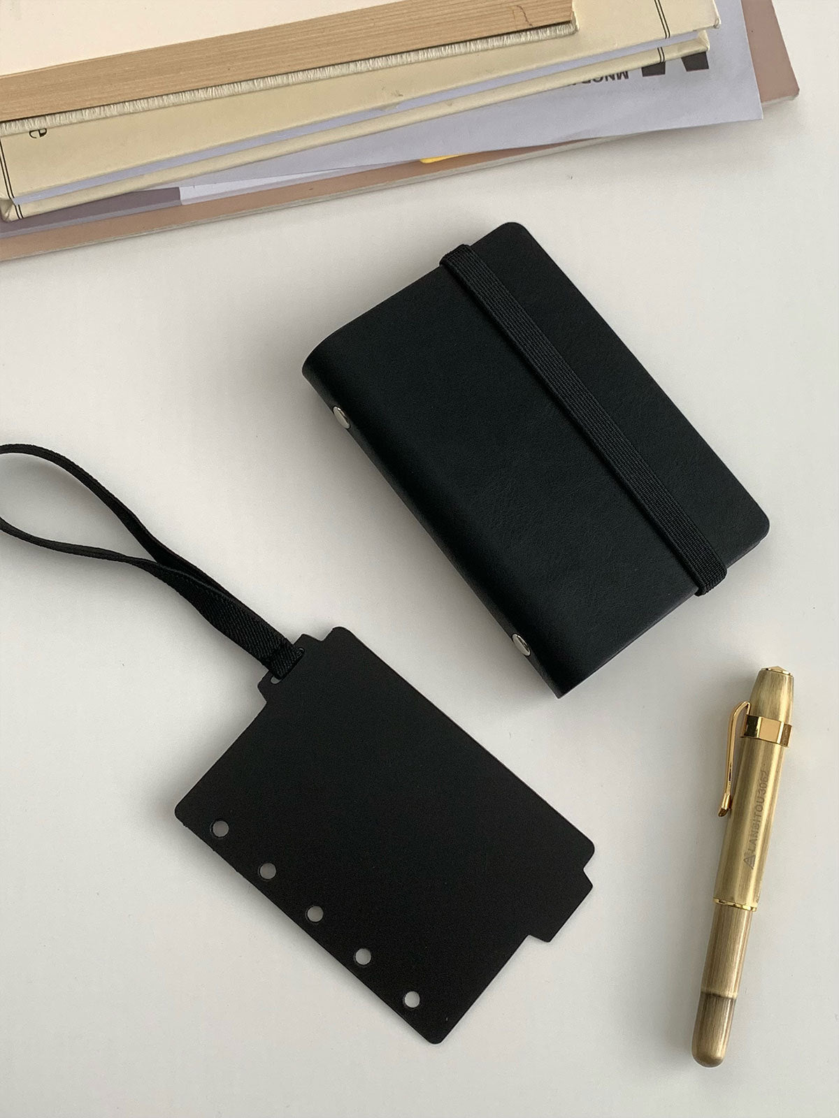 Black strap divider page detail for mini planner binder and journal use