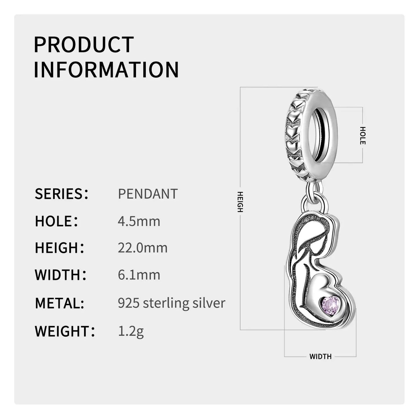 Pregnant Mother Dangle Charm in Sterling Silver Kozy Lumiere