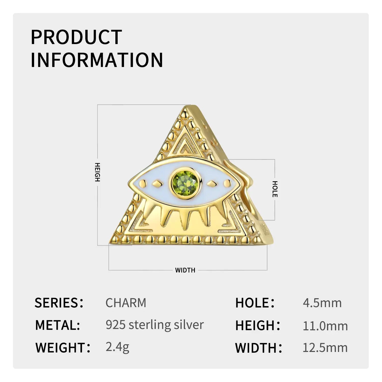 Eye of Horus Pyramid Charm Bead in Sterling Silver Kozy Lumiere