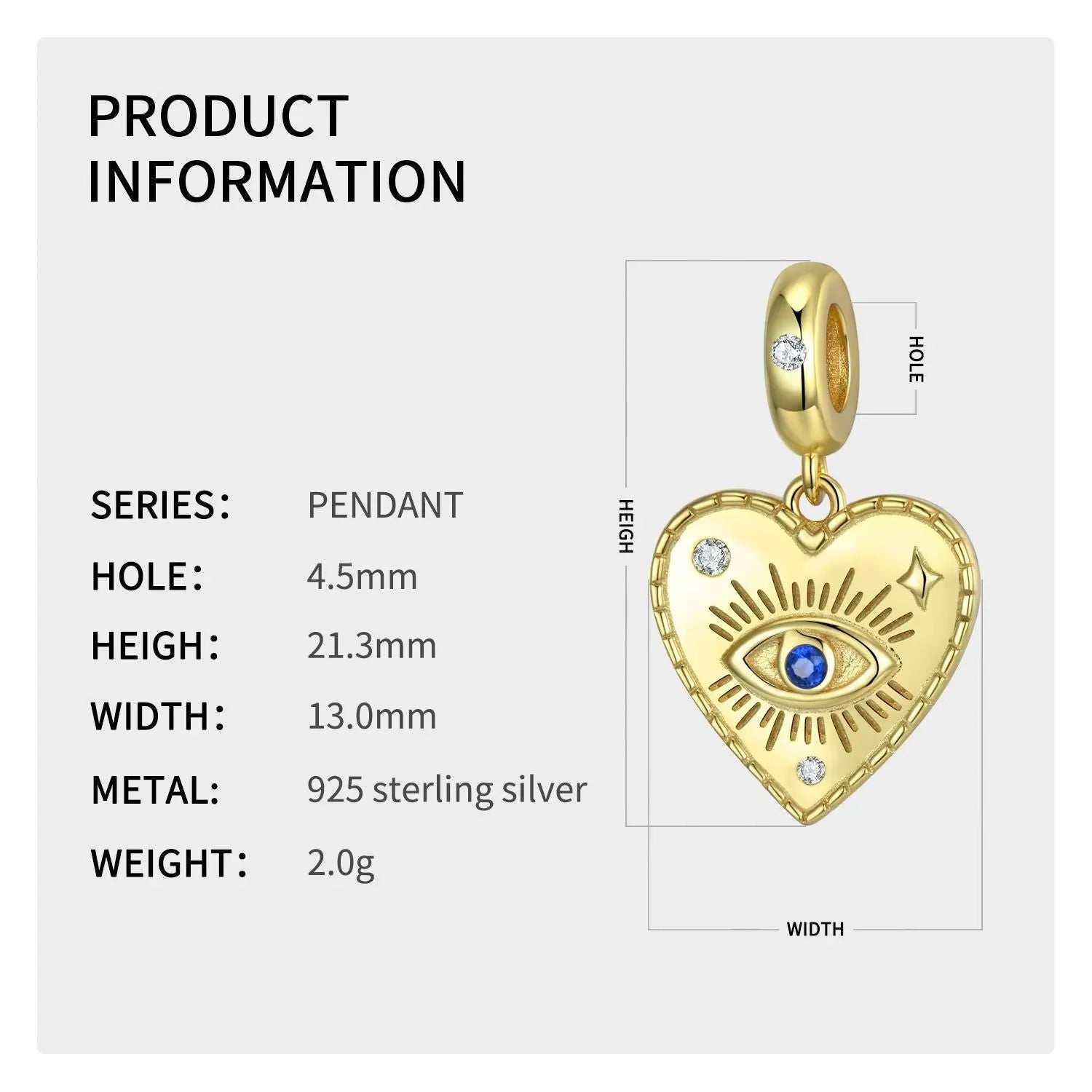 Eye of Horus Heart Dangle Charm in Sterling Silver Kozy Lumiere