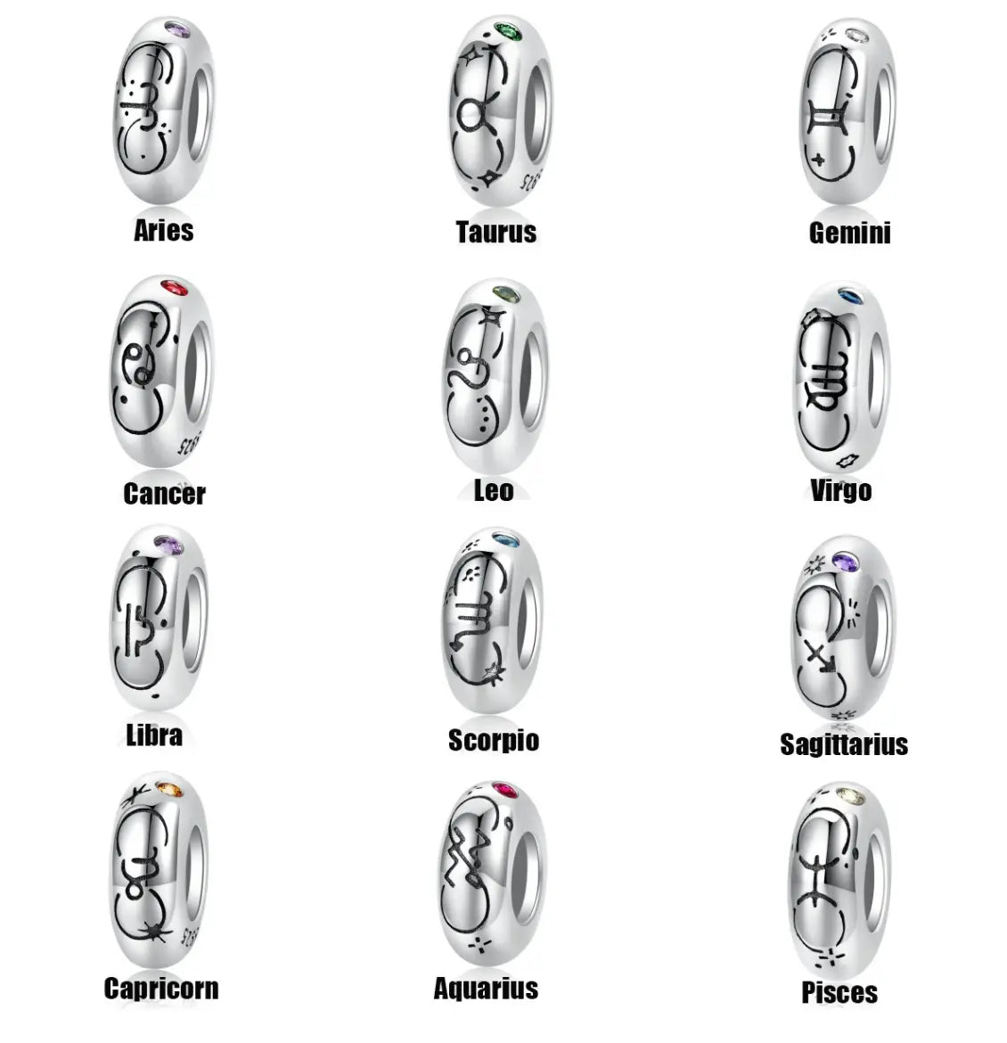 Silver Zodiac Spacer Charm, DIY Charm, Charm for Bracelet Kozy Lumiere