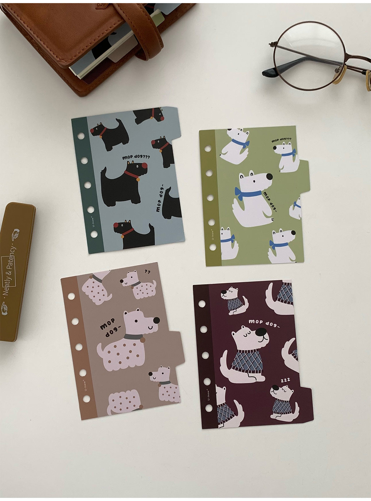 Dog themed index divider paper for mini ring binder planners and journals