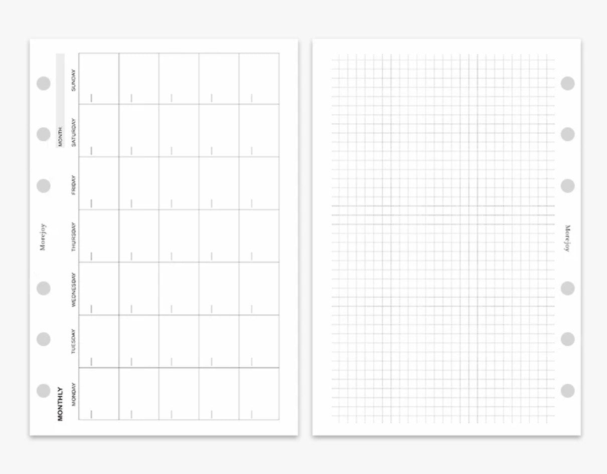 A6 Planner Insert Refill — Blank + Timeline + Daily/Weekly/Monthly Pages — 120gsm, 105 × 148 mm