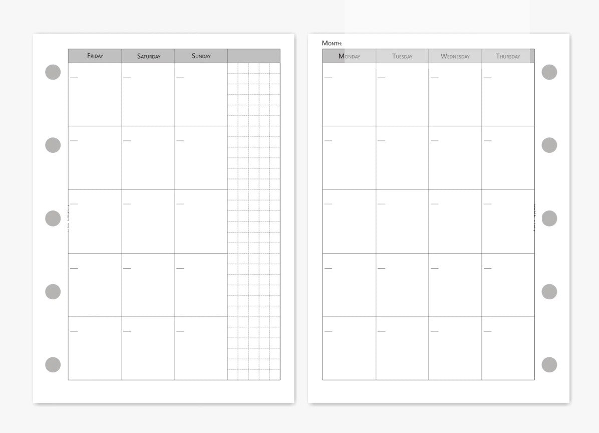 M5/A8 Planner Insert Refill — Blank + Timeline + Daily/Weekly/Monthly Pages — 120gsm, 74 × 105 mm