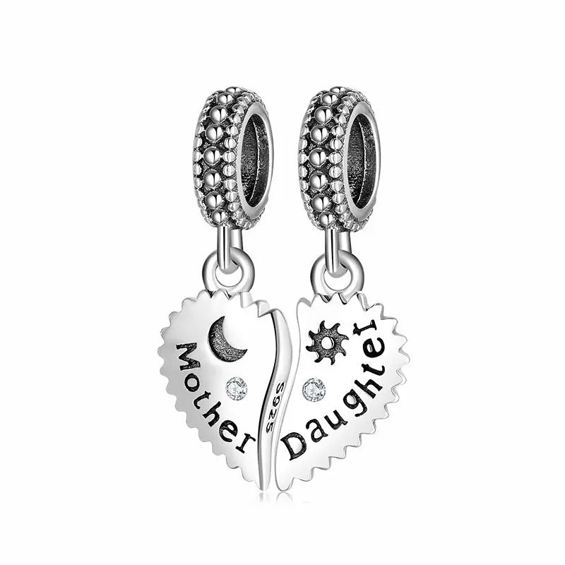 Mother Daughter Double Dangle Charm in Sterling Silver Kozy Lumiere