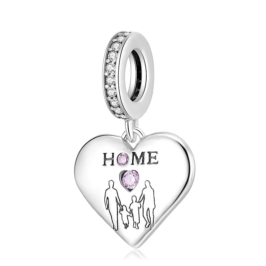 Family of Four Heart Dangle Charm in Sterling Silver Kozy Lumiere