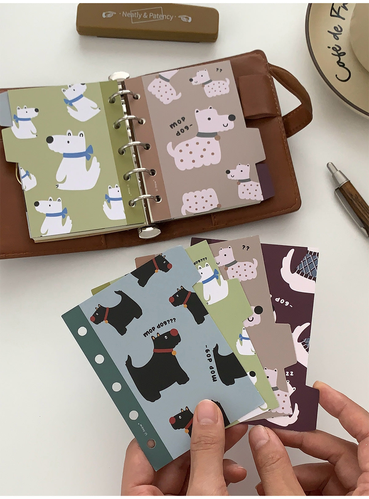 Dog print planner divider detail for notes categories and organization