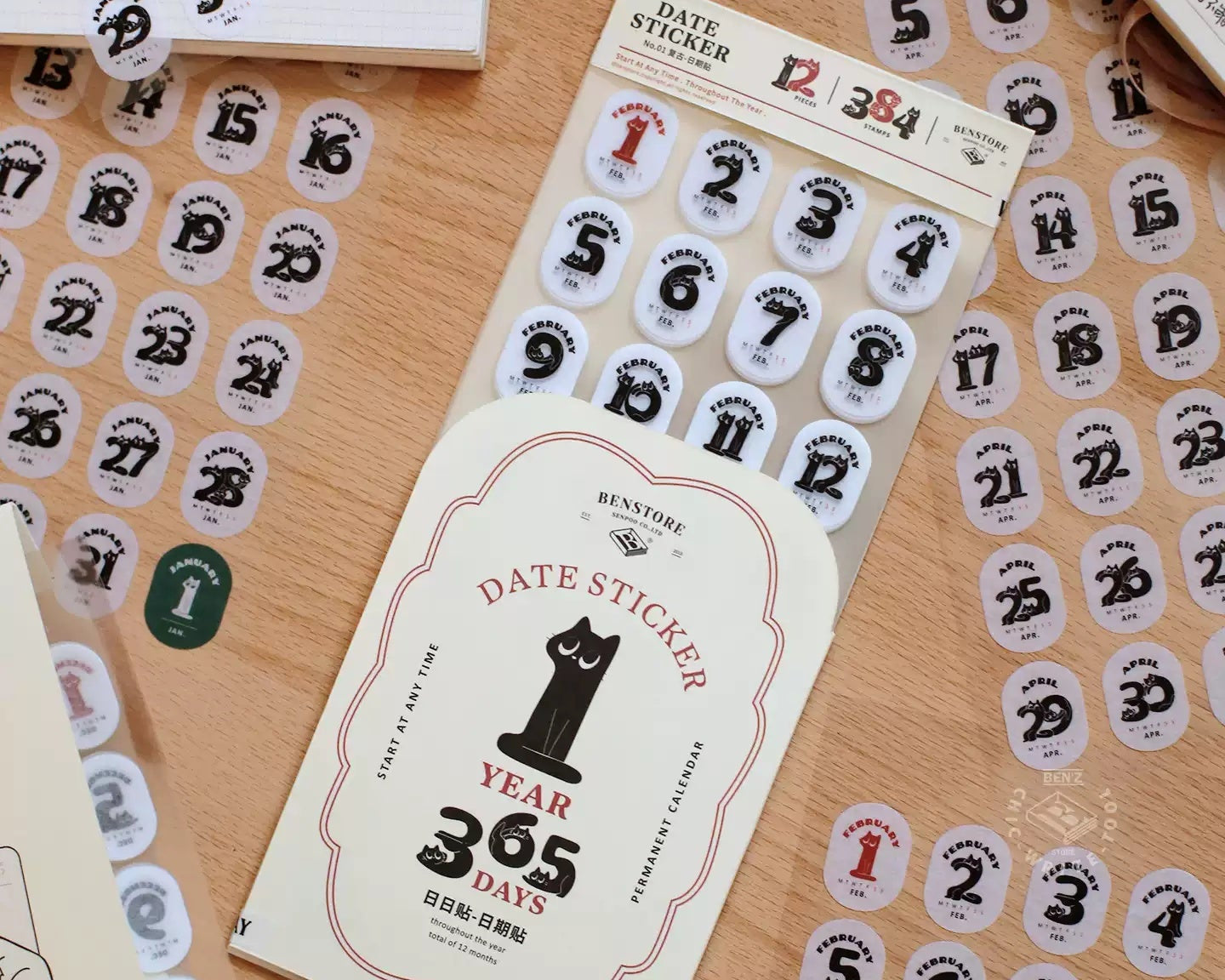 Cat Perpetual Calendar Date Stickers for Journals and Planners
