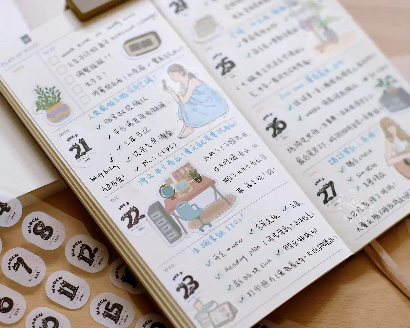 Cat Perpetual Calendar Date Stickers for Journals and Planners