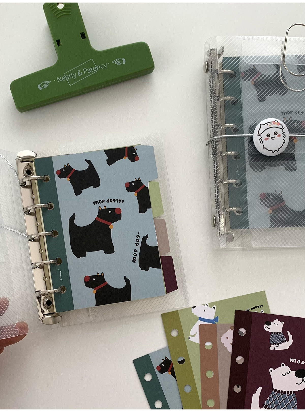 Mini planner index pages with dog design for ring binder tabs