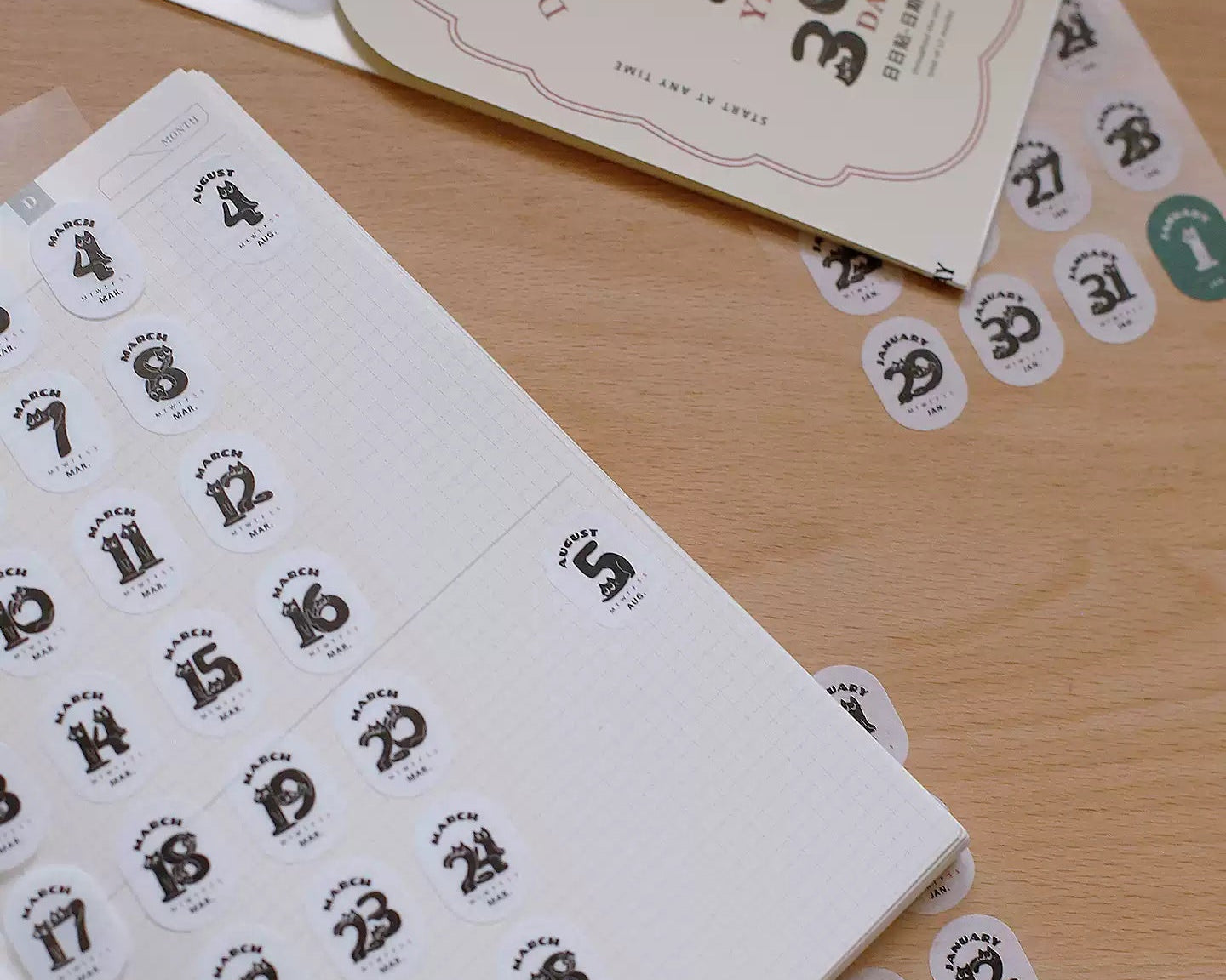 Cat Perpetual Calendar Date Stickers for Journals and Planners