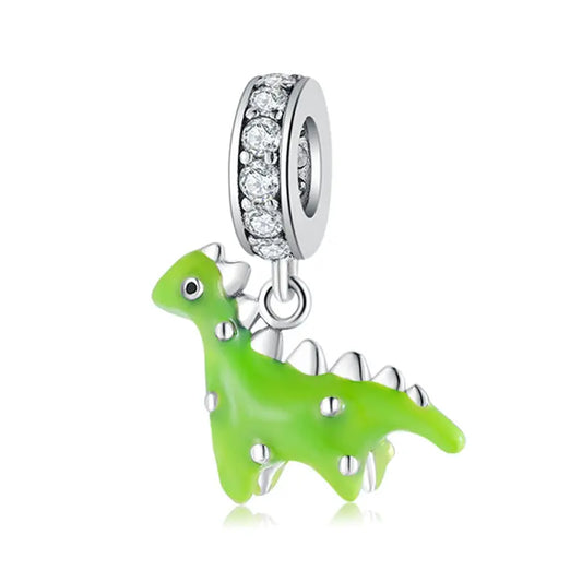 Green Dinosaur Dangle Charm in Sterling Silver Kozy Lumiere