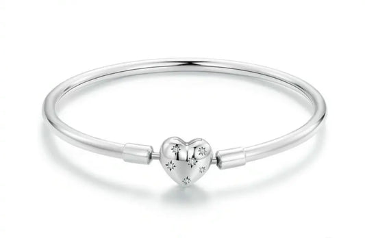 Heart Clasp Silver Bangle Charm Bracelet Kozy Lumiere