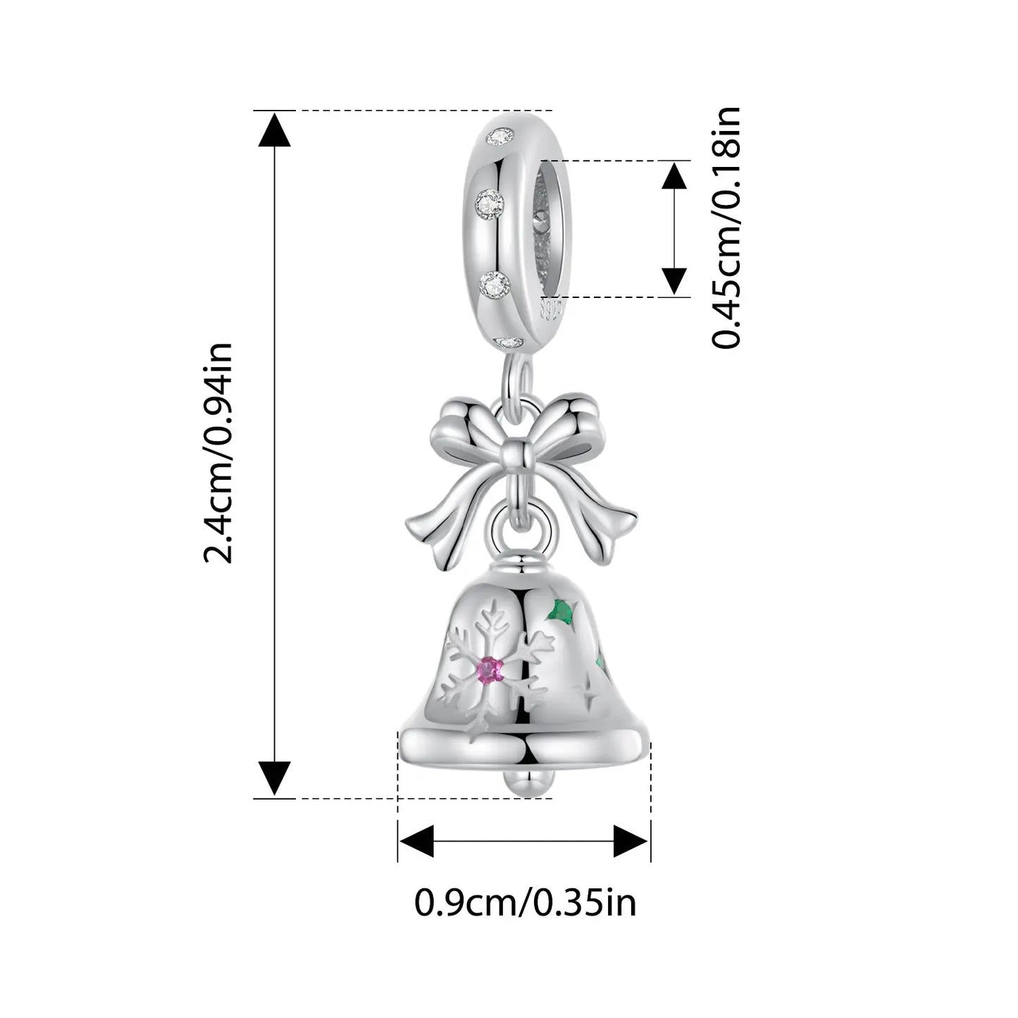 Christmas Bell Dangle Charm in Sterling Silver Kozy Lumiere
