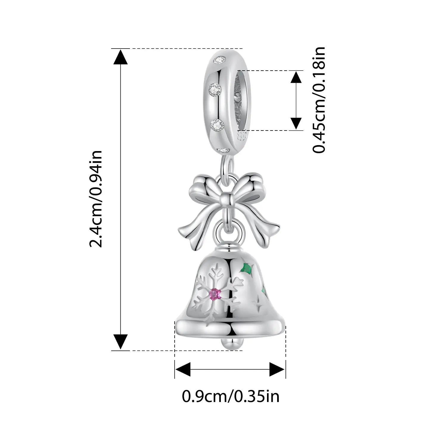 Christmas Bell Dangle Charm in Sterling Silver Kozy Lumiere