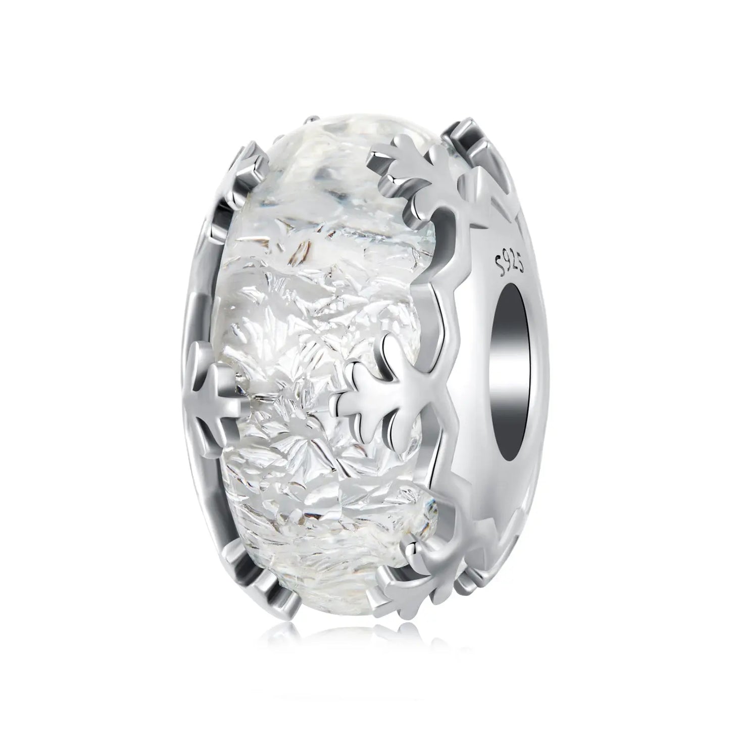 Sterling Silver White Winter Crystal Glass Charm Kozy Lumiere