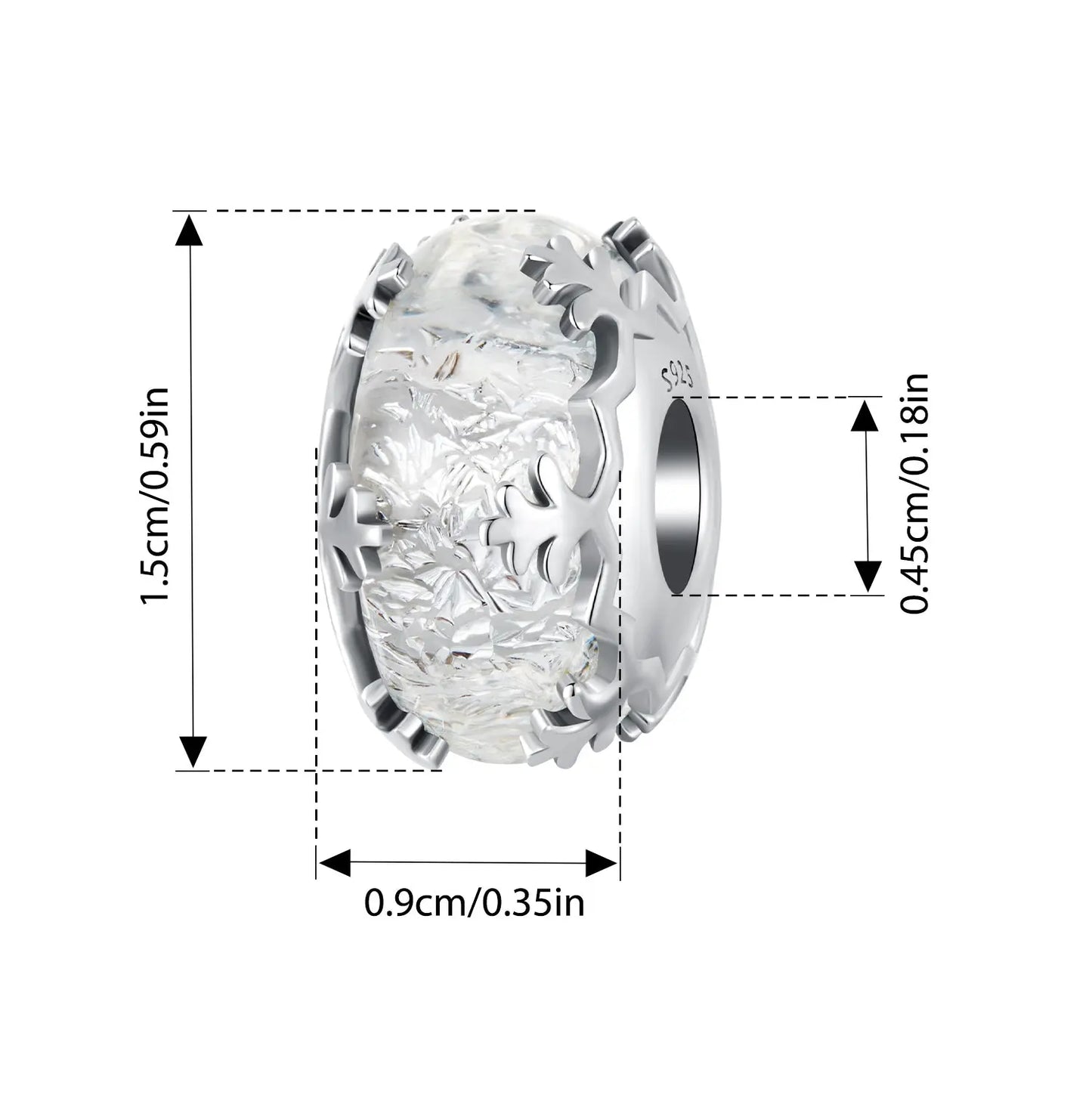 Sterling Silver White Winter Crystal Glass Charm Kozy Lumiere